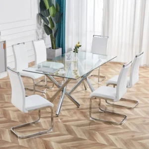 Set van 4 Kunstleren sledestoelen - Metalen poten - Zonder armleuningen - Wit Merax
