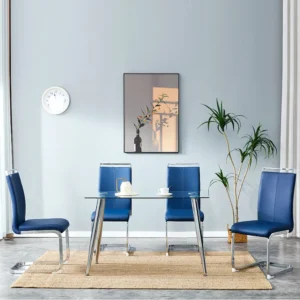 Set van 4 Kunstleren sledestoelen - Metalen poten - Zonder armleuningen - Blauw Merax