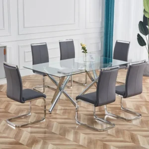Set van 4 Kunstleren sledestoelen - Metalen poten - Zonder armleuningen - Grijs Merax