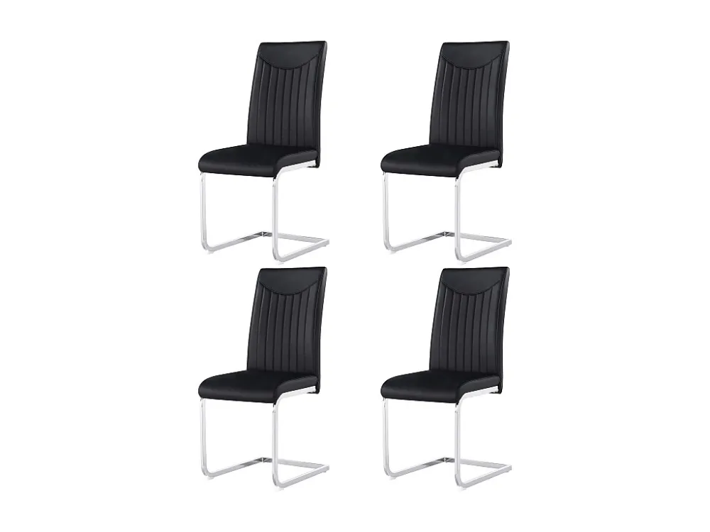 Set van 4 stoelen van synthetisch leer - metalen poten - rugleuning met gestreept patroon - zwart Merax
