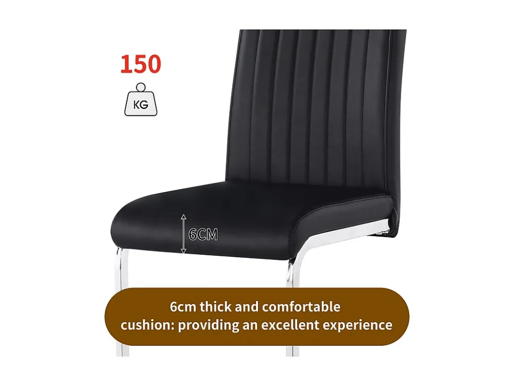 Set van 4 stoelen van synthetisch leer - metalen poten - rugleuning met gestreept patroon - zwart Merax