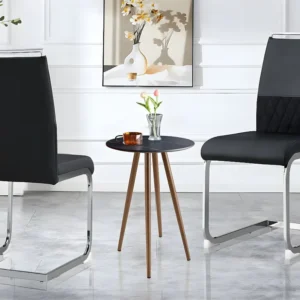 Set van 2 eetkamerstoelen - kunstleer en linnen rugleuning - zwart ModernLuxe