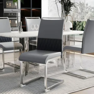 Set van 4 eetkamerstoelen - kunstleer en linnen rugleuning - grijs ModernLuxe