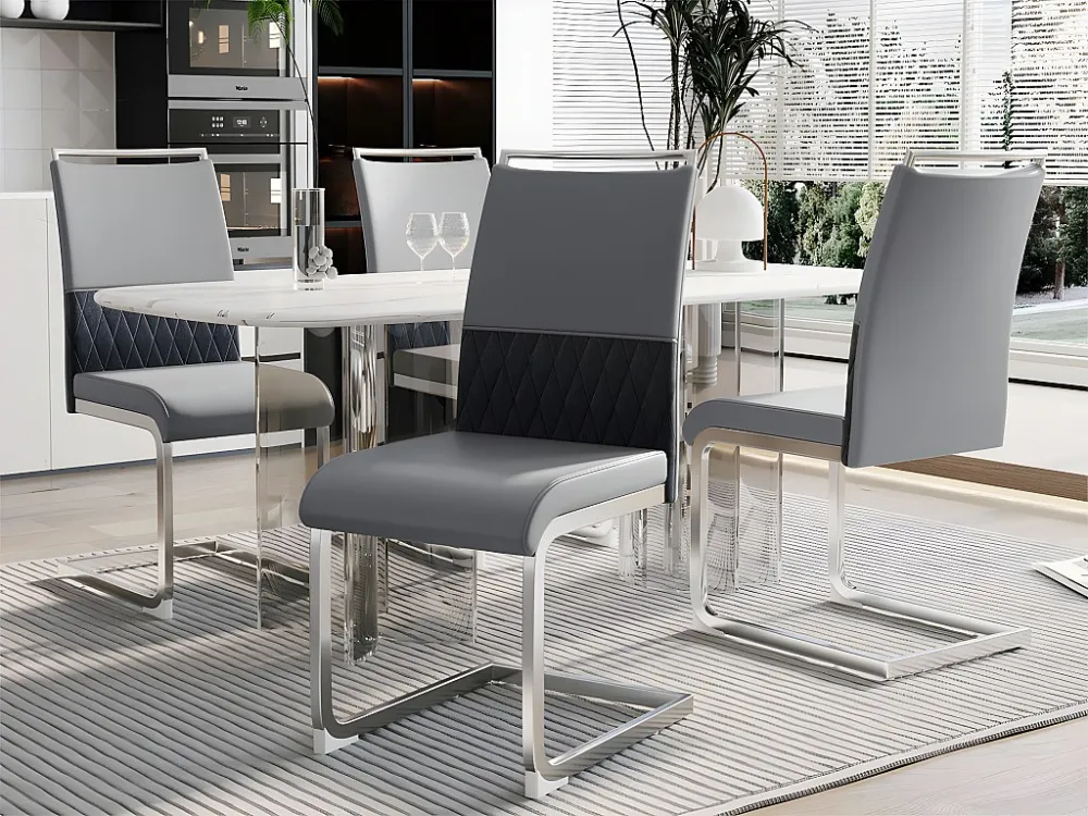 Set van 4 eetkamerstoelen - kunstleer en linnen rugleuning - grijs ModernLuxe