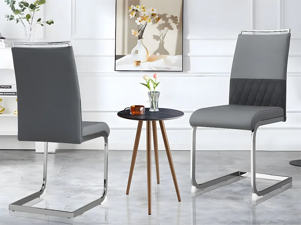 Set van 2 eetkamerstoelen - kunstleer en linnen rugleuning - grijs ModernLuxe