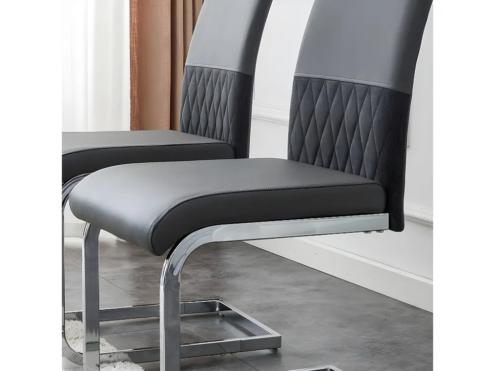 Set van 2 eetkamerstoelen - kunstleer en linnen rugleuning - grijs ModernLuxe