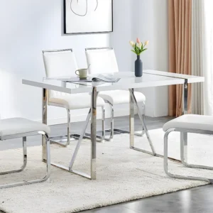 Set van 4 eetkamerstoelen - kunstleer en linnen rugleuning - wit ModernLuxe