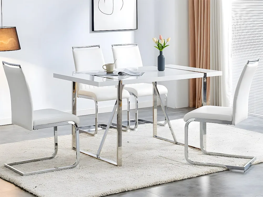 Set van 4 eetkamerstoelen - kunstleer en linnen rugleuning - wit ModernLuxe