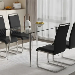 Set van 4 eetkamerstoelen - kunstleer en linnen rugleuning - zwart ModernLuxe