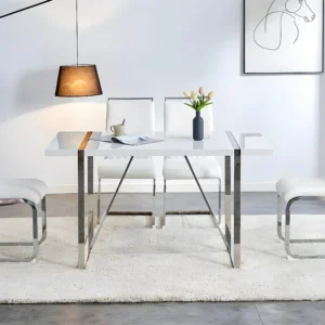 Set van 2 eetkamerstoelen - kunstleer en linnen rugleuning - wit ModernLuxe