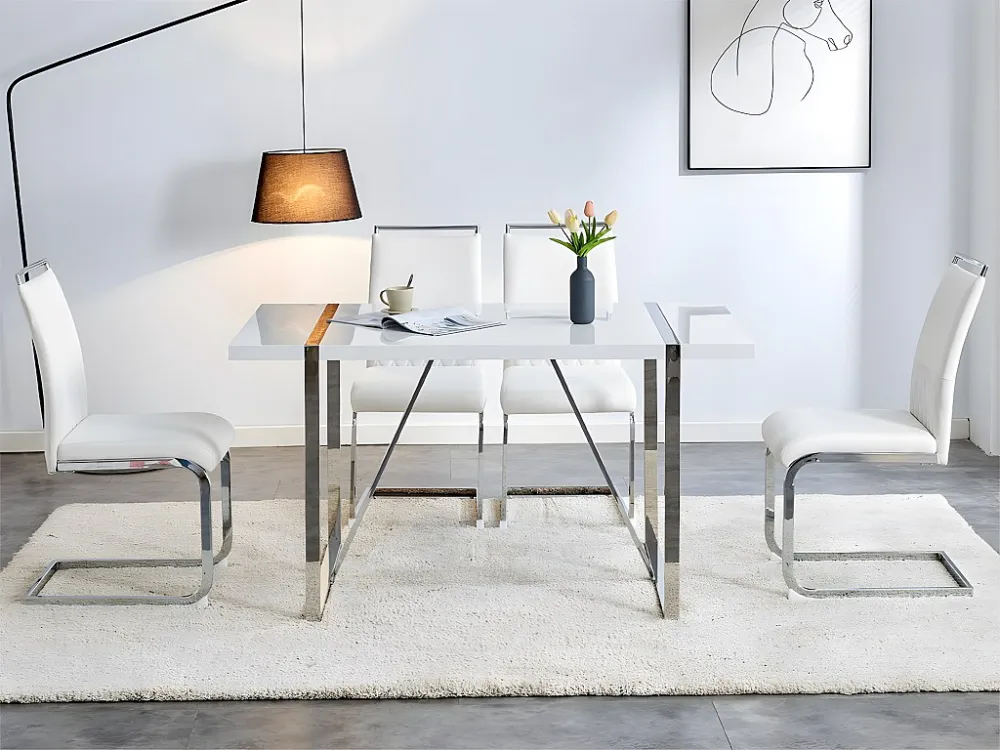 Set van 2 eetkamerstoelen - kunstleer en linnen rugleuning - wit ModernLuxe