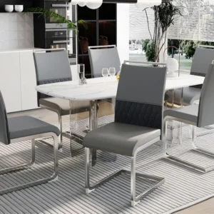 Set van 6 eetkamerstoelen - kunstleer en linnen rugleuning - grijs ModernLuxe