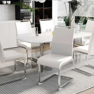 Set van 6 eetkamerstoelen - kunstleer en linnen rugleuning - wit ModernLuxe