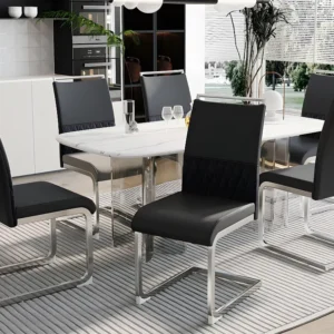 Set van 6 eetkamerstoelen - kunstleer en linnen rugleuning - zwart ModernLuxe