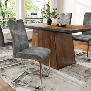 Set van 4 fluwelen sledestoelen - zilver stalen poten - ruitpatroon - Grijs ModernLuxe