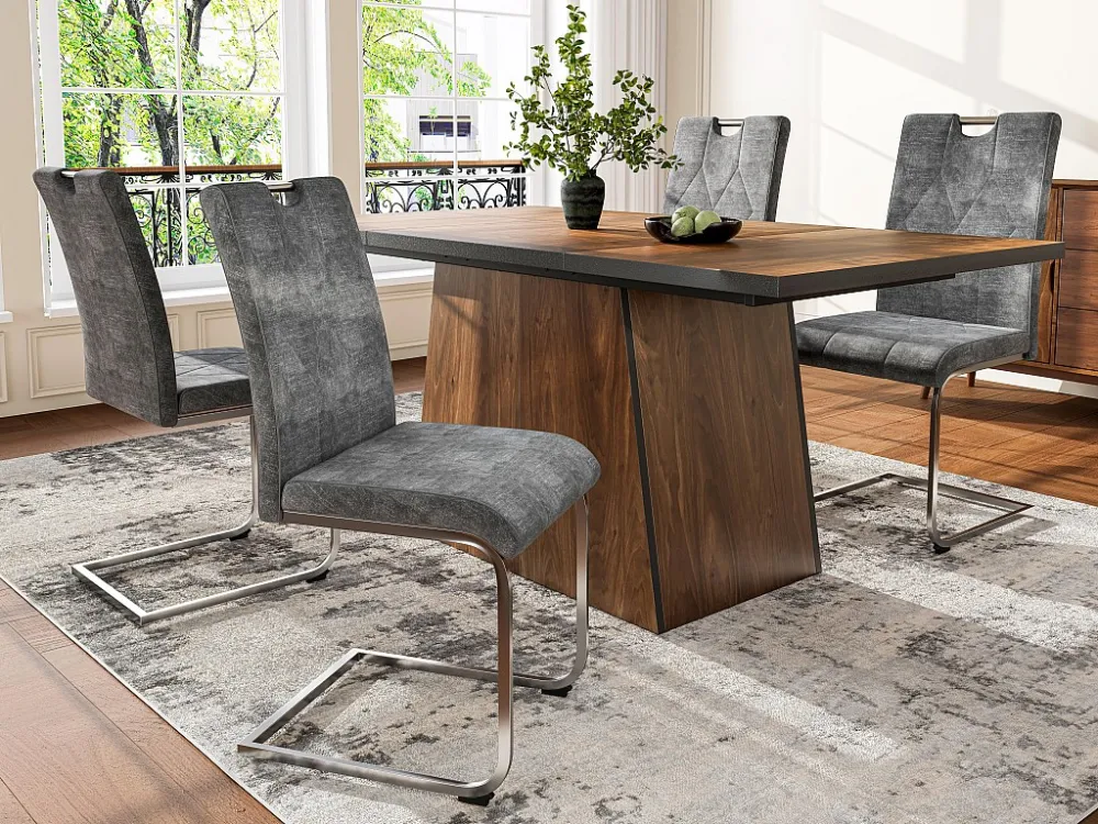 Set van 4 fluwelen sledestoelen - zilver stalen poten - ruitpatroon - Grijs ModernLuxe