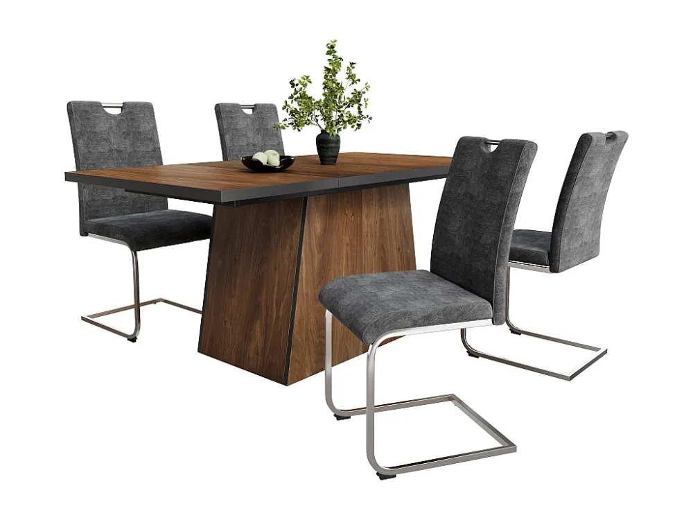 Set van 4 fluwelen sledestoelen - zilver stalen poten - ruitpatroon - Grijs ModernLuxe