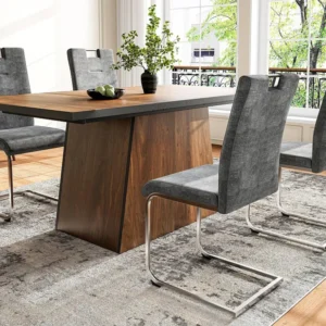 Set van 4 fluwelen sledestoelen - zilver stalen poten - Grijs ModernLuxe