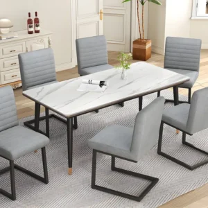 Set van 6 gestoffeerde kunstleren stoelen - met metalen poten - Lichtgrijs ModernLuxe
