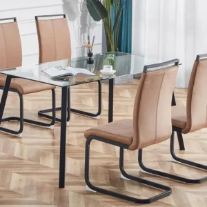 Set van 4 kunstleren sledestoelen - chroom metalen structuur - bruin ModernLuxe