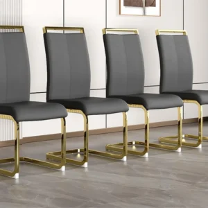 Set van 4 kunstleren sledestoelen - chroom metalen structuur - grijs & goud ModernLuxe