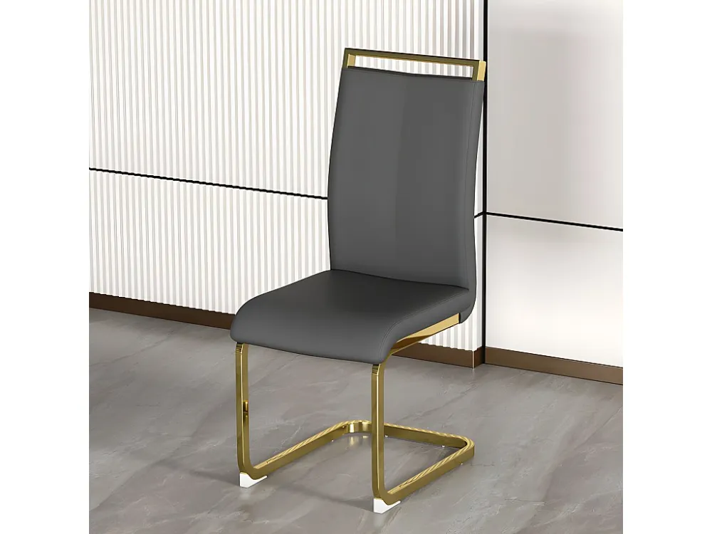 Set van 4 kunstleren sledestoelen - chroom metalen structuur - grijs & goud ModernLuxe