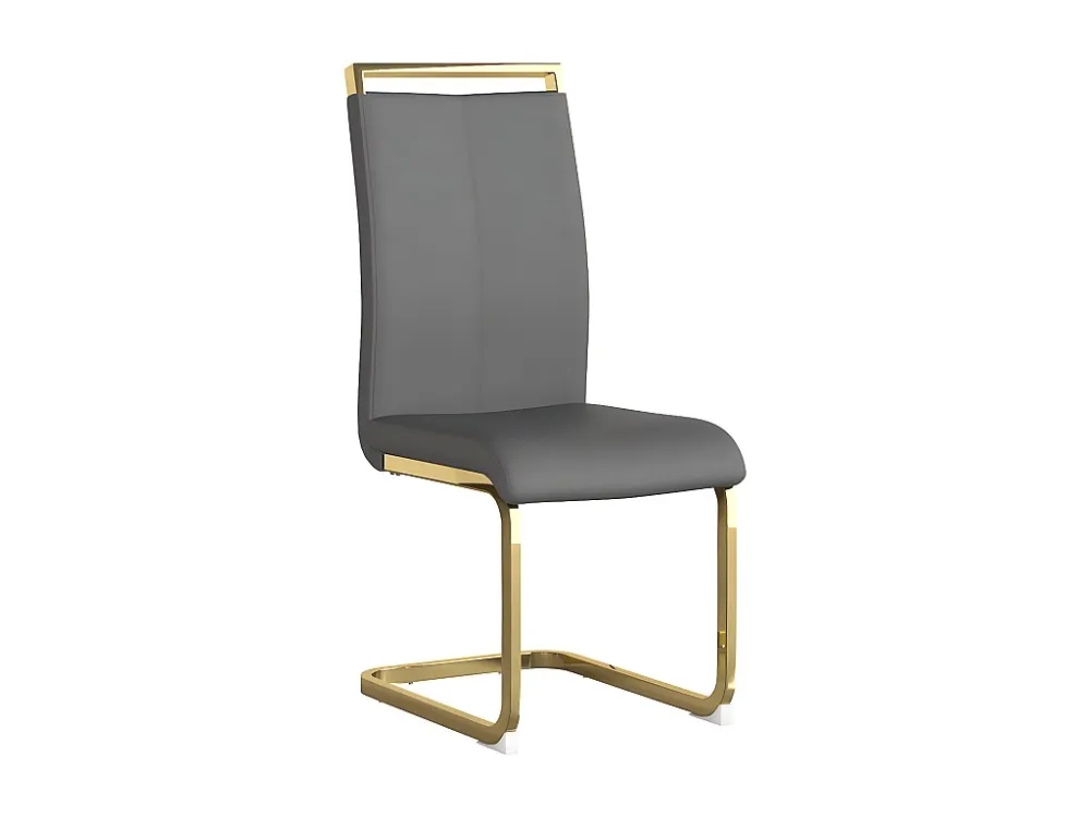 Set van 4 kunstleren sledestoelen - chroom metalen structuur - grijs & goud ModernLuxe