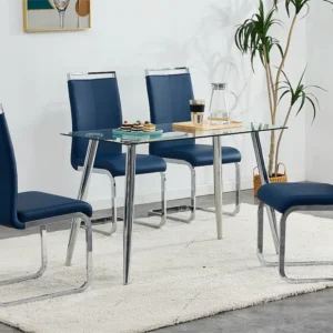 Set van 4 Kunstleren sledestoelen - chroom metalen structuur - Blauw ModernLuxe