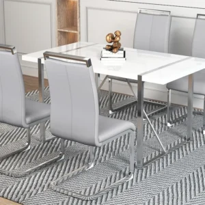 Set van 4 kunstleren sledestoelen - chroom metalen structuur - lichtgrijs ModernLuxe