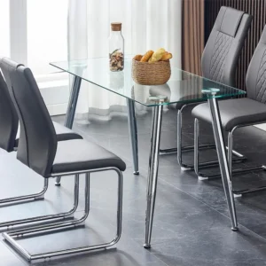 Set van 4 kunstleren sledestoelen - rugleuning ruitpatroon - chroom metalen structuur - grijs ModernLuxe