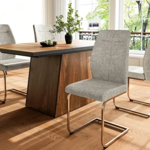 Set van 4 linnen sledestoelen - zilverstalen poten - lichtgrijs ModernLuxe