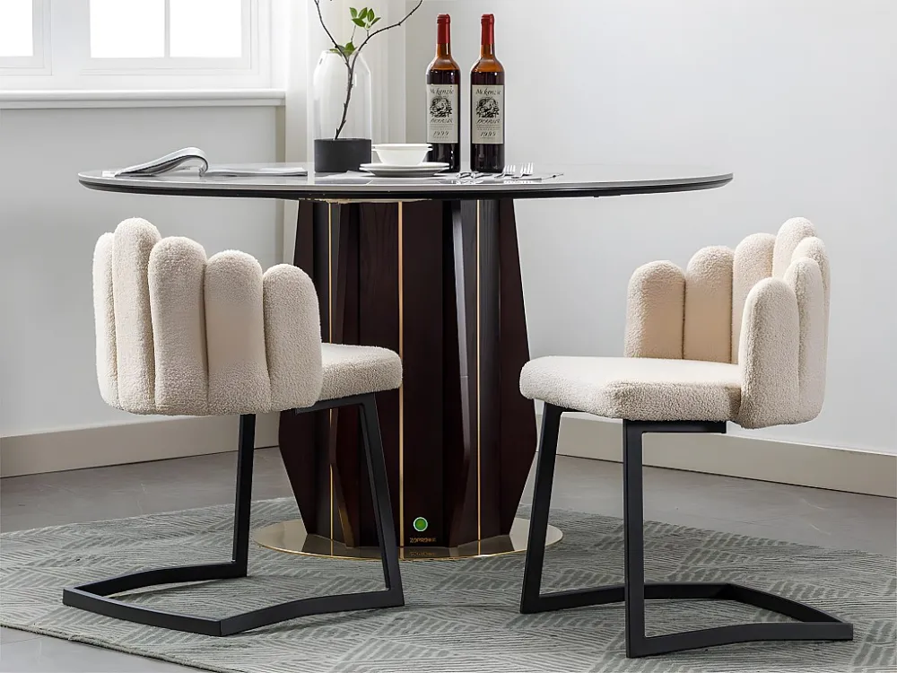 Set van 2 Sherpa sledestoelen - met bloemblaadjevormige rugleuning - Beige ModernLuxe