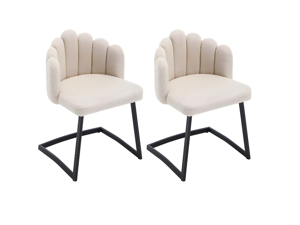 Set van 2 Sherpa sledestoelen - met bloemblaadjevormige rugleuning - Beige ModernLuxe