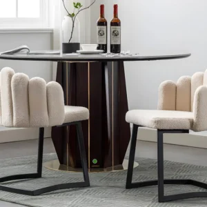 Set van 4 Sherpa sledestoelen - met bloemblaadjevormige rugleuning - Beige ModernLuxe