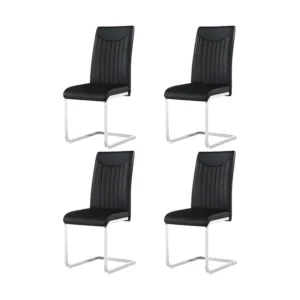 Set van 4 sledestoelen - chroom metalen structuur - bekleed met kunstleer - gestreepte decoratie - Zwart ModernLuxe