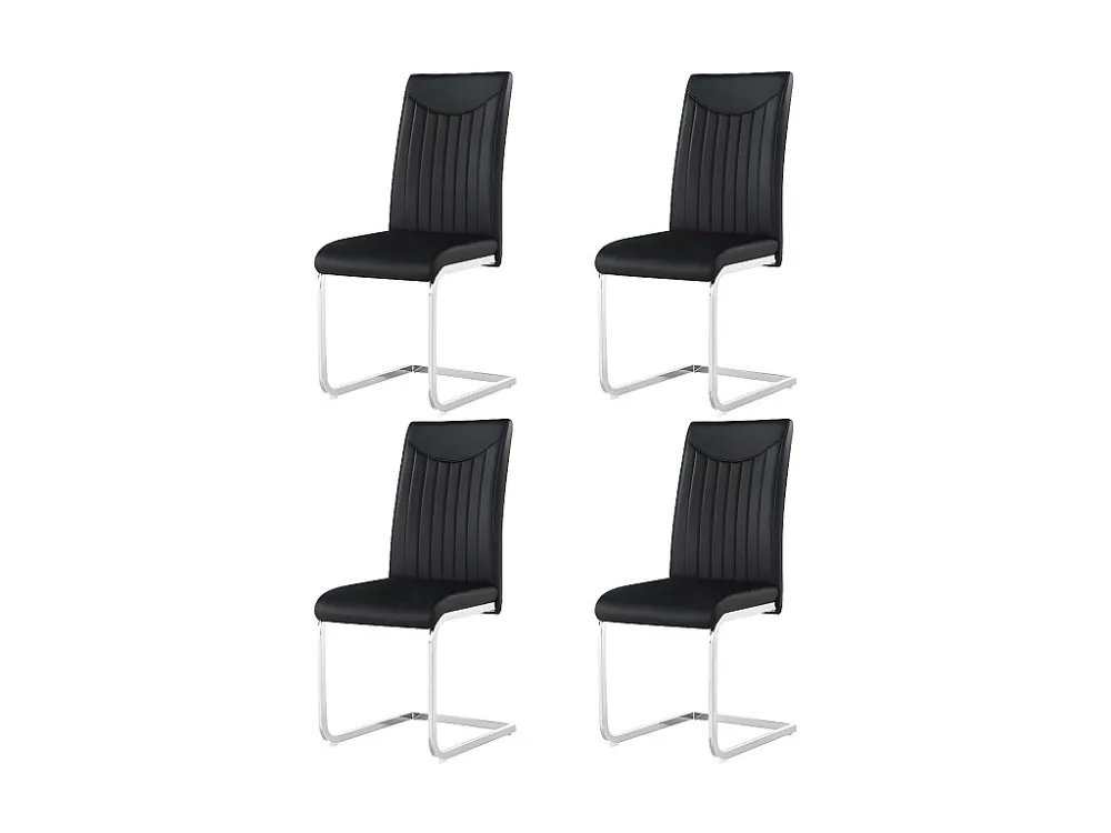Set van 4 sledestoelen - chroom metalen structuur - bekleed met kunstleer - gestreepte decoratie - Zwart ModernLuxe