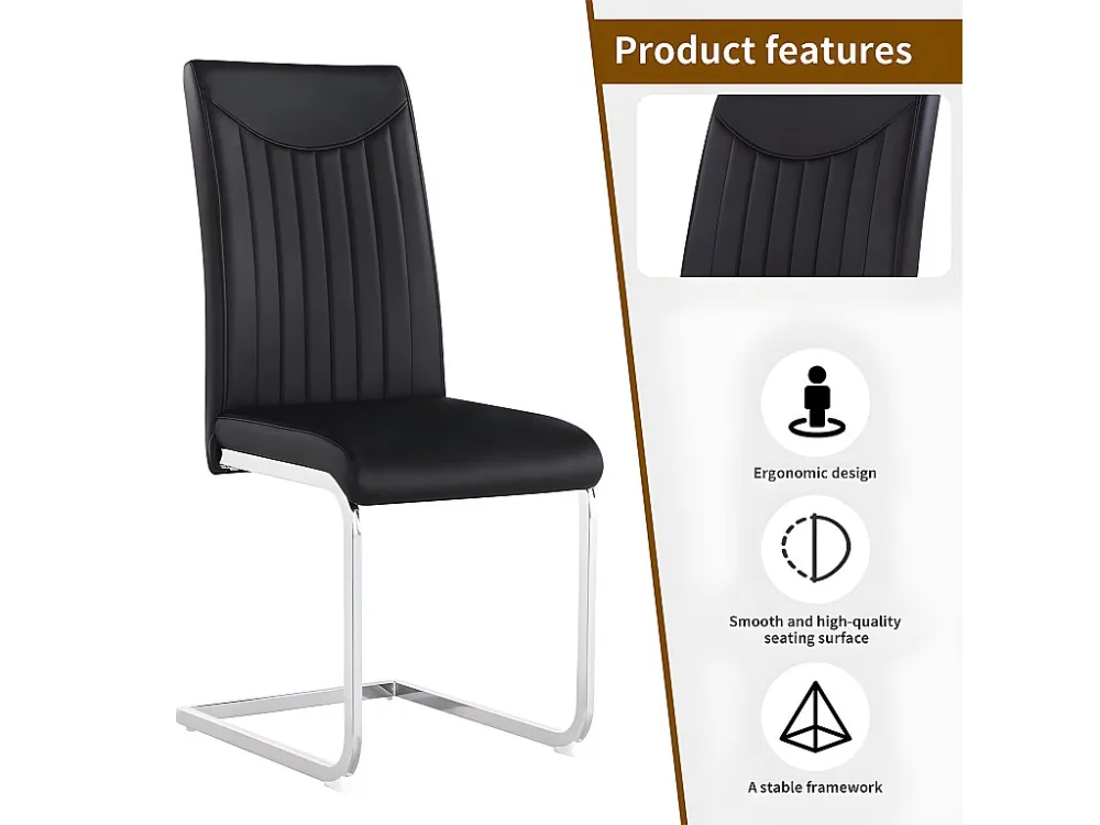 Set van 4 sledestoelen - chroom metalen structuur - bekleed met kunstleer - gestreepte decoratie - Zwart ModernLuxe