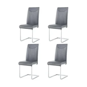 Set van 4 sledestoelen - chroom metalen structuur - bekleed met kunstleer - gestreepte decoratie - Grijs ModernLuxe