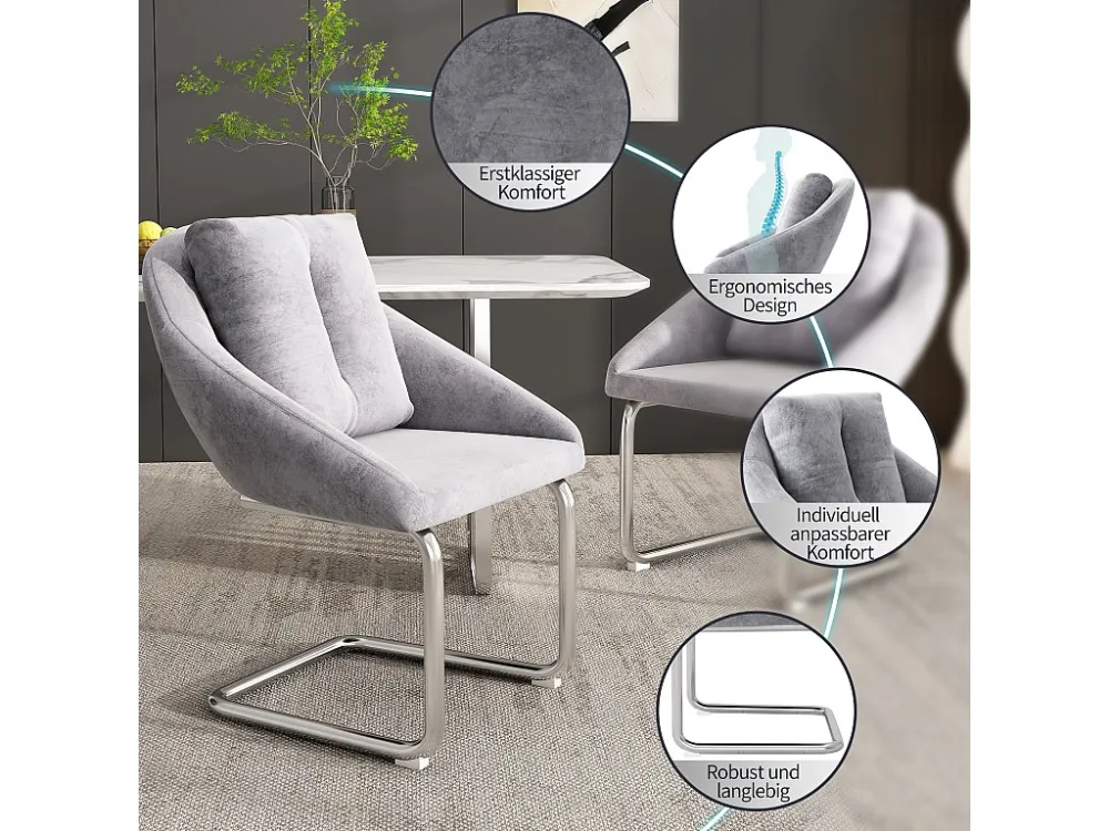 Set van 2 Velvet stoelen - metalen structuur - Grijs ModernLuxe
