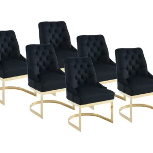 Set van 6 stoelen van velours en goudkleurig roestvrij staal - Zwart - PORILASO PASCAL MORABITO