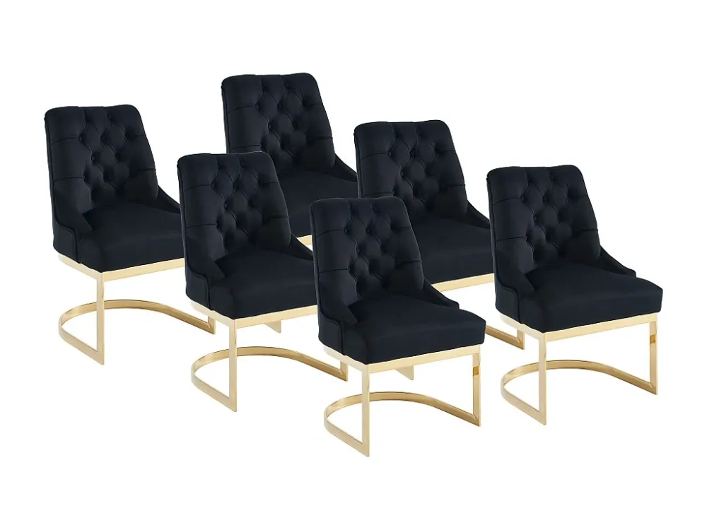 Set van 6 stoelen van velours en goudkleurig roestvrij staal - Zwart - PORILASO PASCAL MORABITO