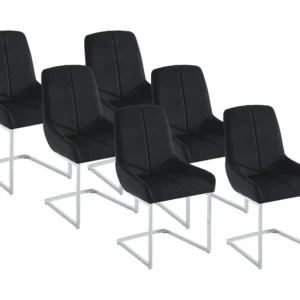 Set van 6 cantilever-stoelen van velours en verchroomd metaal - Zwart - BERLONA