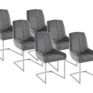 Set van 6 cantilever-stoelen van velours en verchroomd metaal - Grijs - BERLONA