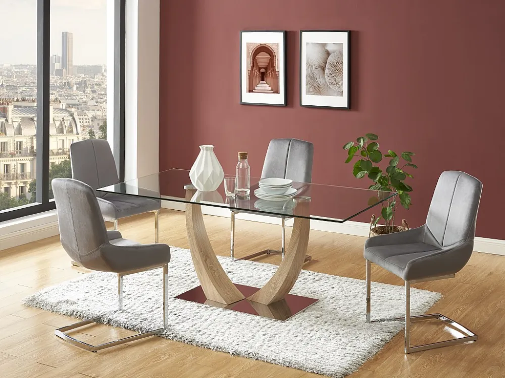 Set van 2 cantilever-stoelen van velours en verchroomd metaal - Grijs - BERLONA