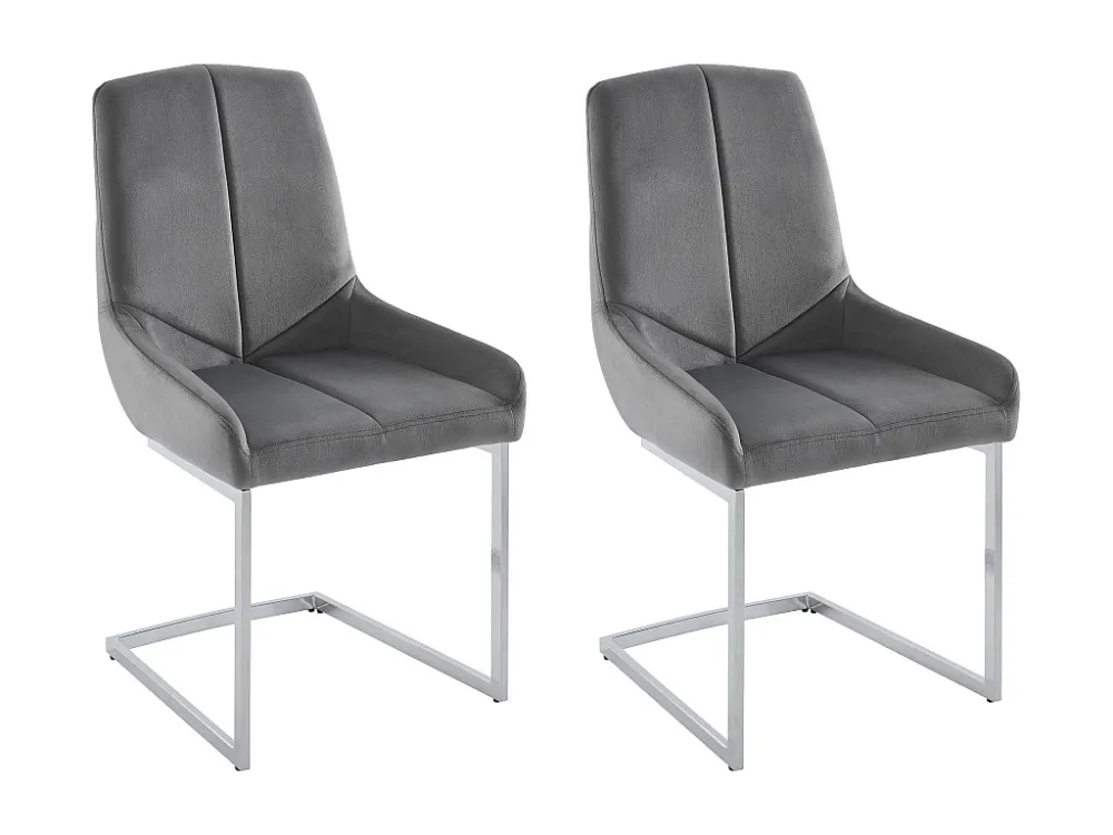 Set van 2 cantilever-stoelen van velours en verchroomd metaal - Grijs - BERLONA