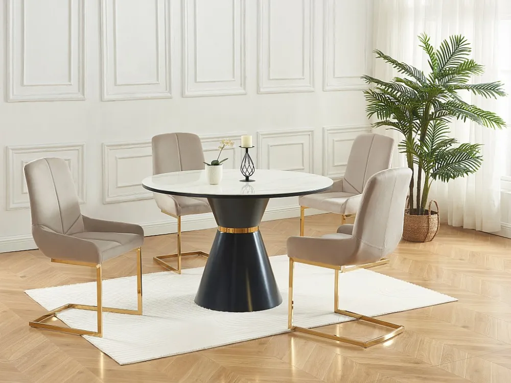Set van 6 stoelen fluweel en metaal - Beige - BERLONA