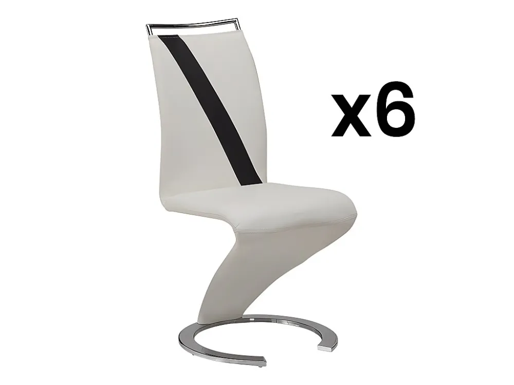 Set van 6 stoelen TWIZY - Kunstleer - Kleur zwart en wit