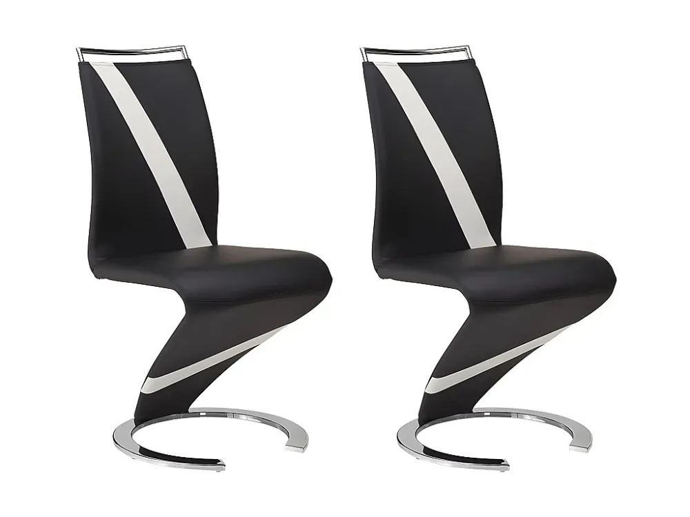 Set van 2 stoelen van kunstleer TWIZY - zwart met witte strepen