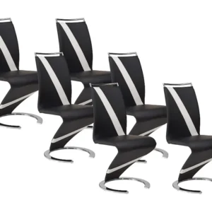 Set van 6 stoelen van kunstleer TWIZY - zwart met witte strepen