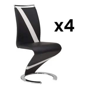 Set van 4 stoelen van kunstleer TWIZY - zwart met witte strepen